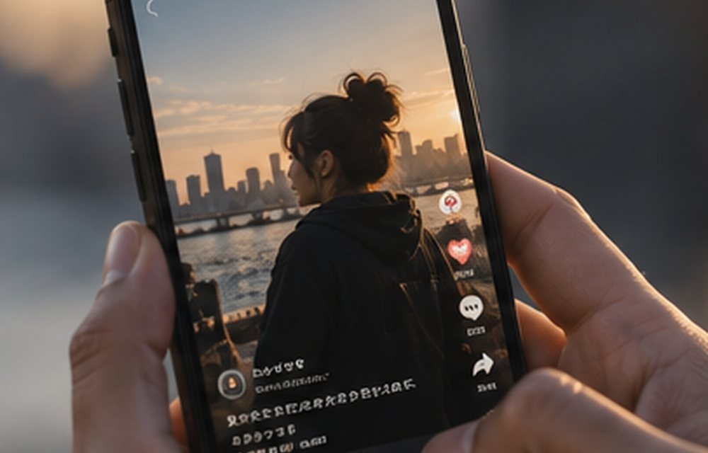 スマートフォンで縦型動画を見ている手元
